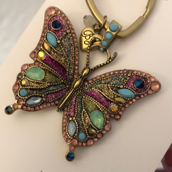Betsey Johnson Burnished Gold Tone Butterfly Handbag Charm Key Fob Crystal NWT - Picture 7 of 16